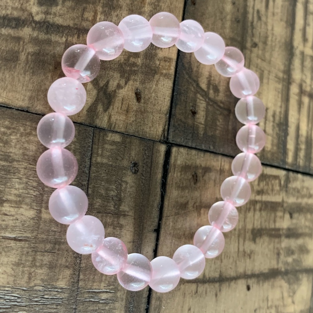 8mm Pink Quartz Chakra Stretch Bracelet - Picture 2 of 9